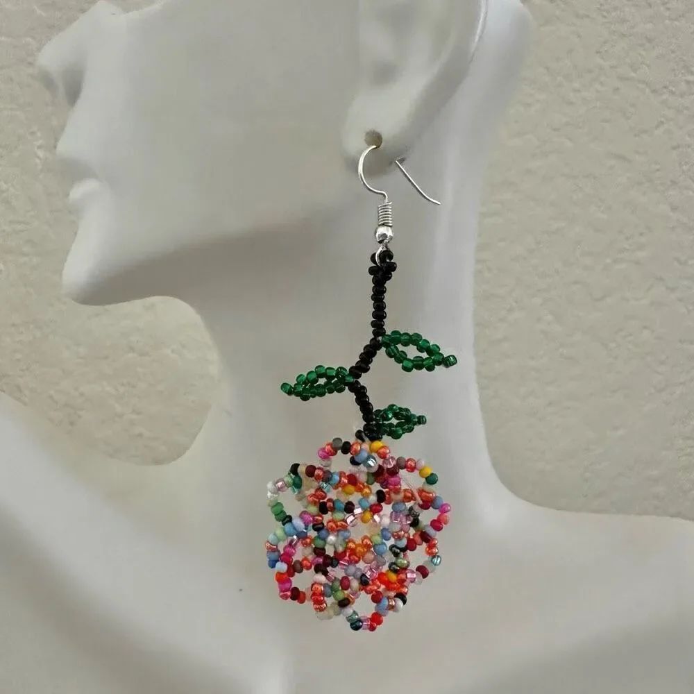 Beaded colorful flower beaded boho earrings